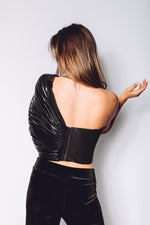 Load image into Gallery viewer, Black Corset Top with Wet Look Shoulder Wrap
