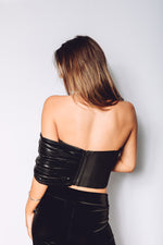 Load image into Gallery viewer, Black Corset Top with Wet Look Shoulder Wrap
